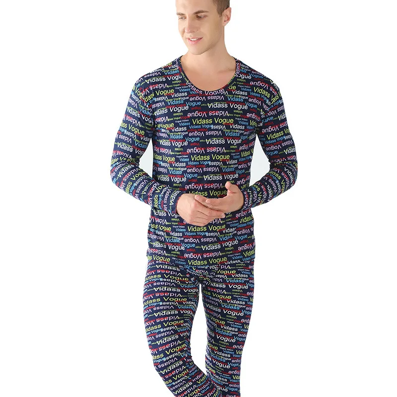 New Arrival Autumn spring style plus size 7XL 8XL 9XL  Soft Print Long Johns sets Men pajamas suits