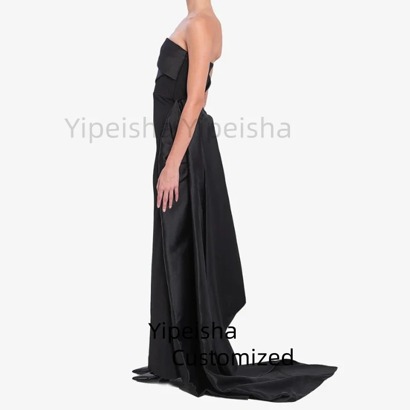فستان حفلة موسيقية طويل بمزاج أسود مخصص للنساء بدون حمالات بدون أكمام فستان سهرة غير منتظم