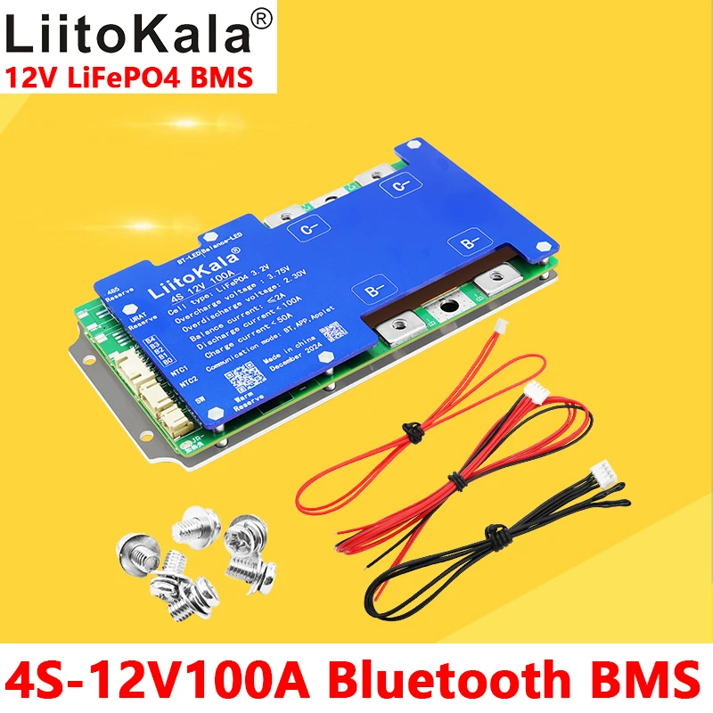 LiitoKala 4S-12V100A Smart BMS Lifepo4 With Car Starting Power Uart Series Heat Passive Balance Function Built-in Bluetooth BMS