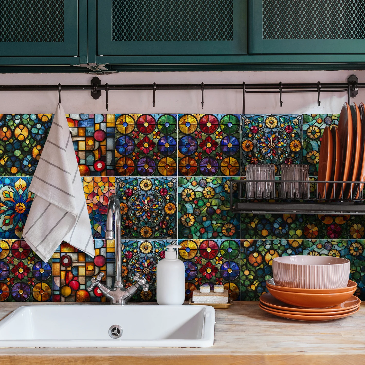 24pcs Bohemian Style Crystal Tile Stickers  Waterproof Self-Adhesive Kitchen Living Room Wallpaper PVC Wall Stickers Room Decor