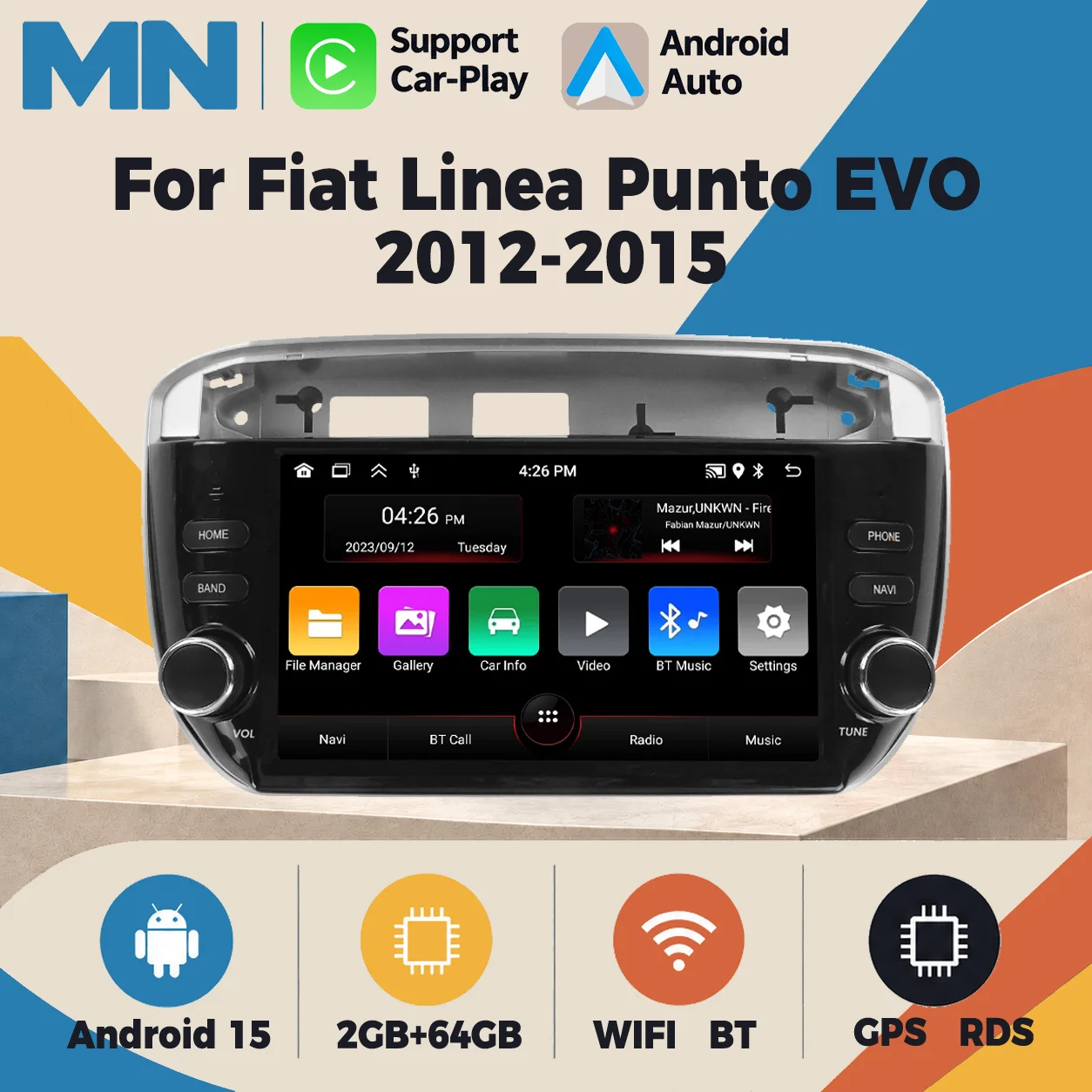 Android 15 Car Radio For Fiat Linea Punto EVO 2012 ~ 2015 Multimedia Player GPS Intelligent System Wireless Carplay Android Auto