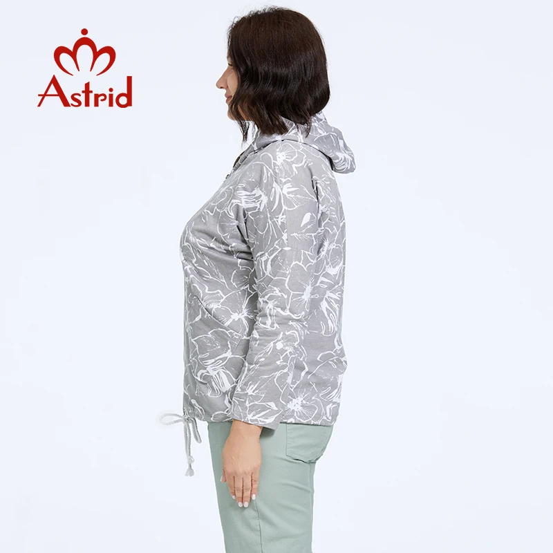 Astrid Women\'s Jacket Oversized Thin Windproof Coat Fashion Flower Print Trends Female Windbreaker with Zipper Hooded Streetwear
