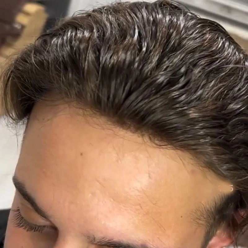 

Супер прочный натуральный волосяной покров темно-коричневый натуральный 100% человеческие волосы 1B40 1B80 мужской парик из микрокожи тонкий мужской лысая заплатка протез