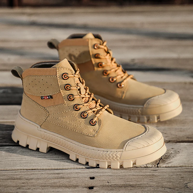 HIKEUP Men‘s Martin Boots Outdoor Sneakers Breathable Trail Walking Shoes Hiking Sports Tactical Men Shoes Cow Leather