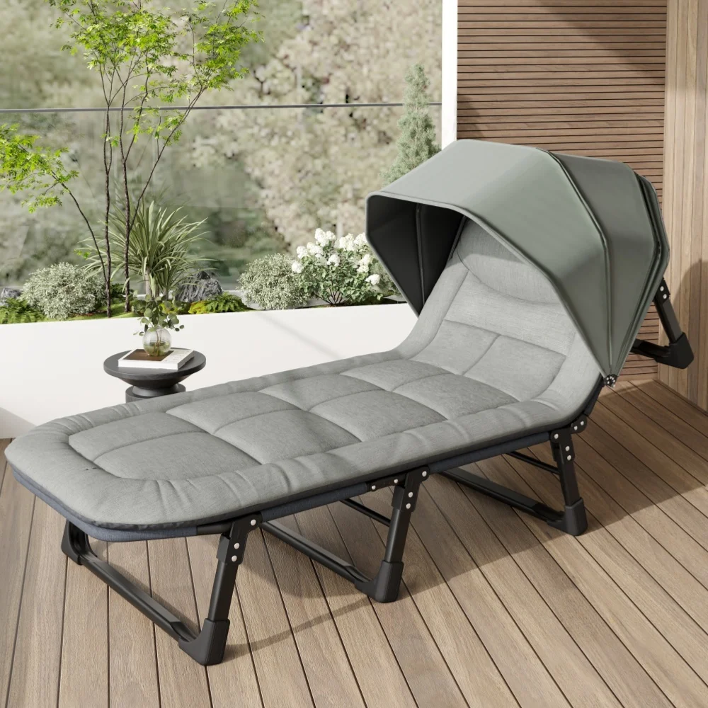 New design outdoor portable lightweight foldable adjustable camping bed with awning for recreational camping hiking lunch break