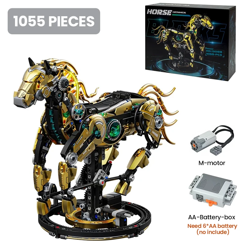 

Animal Model Building Kit Electric Movable Mechanical Horse Dinosaur Whale Technical MOC Blocks DIY Toys for Kids Birthday Gifts