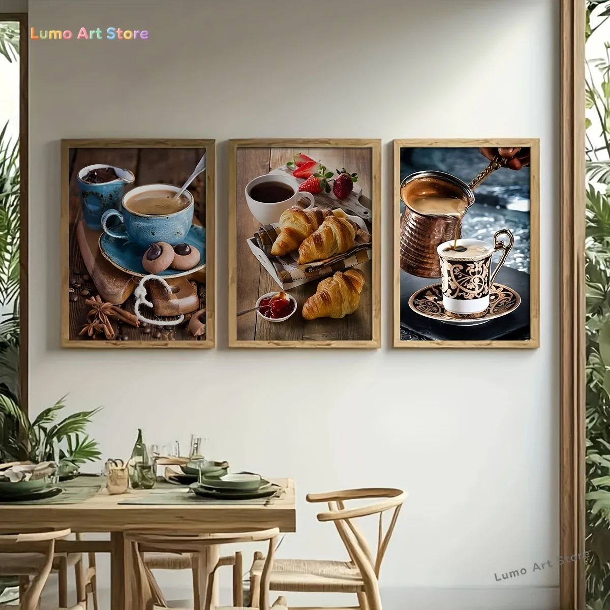 3pcs/Set Unframed Creative Canvas Poster, Modern Stylish Bread & Coffee Painting, Printed Canvas Wall Art Set, Artwork Wall P