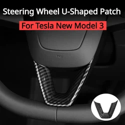 Steering Wheel Patch for Tesla New Model 3 3+ Carbon Fiber Decorative Sticker ModifiedShell New Model3 Highland 2024 Accessories