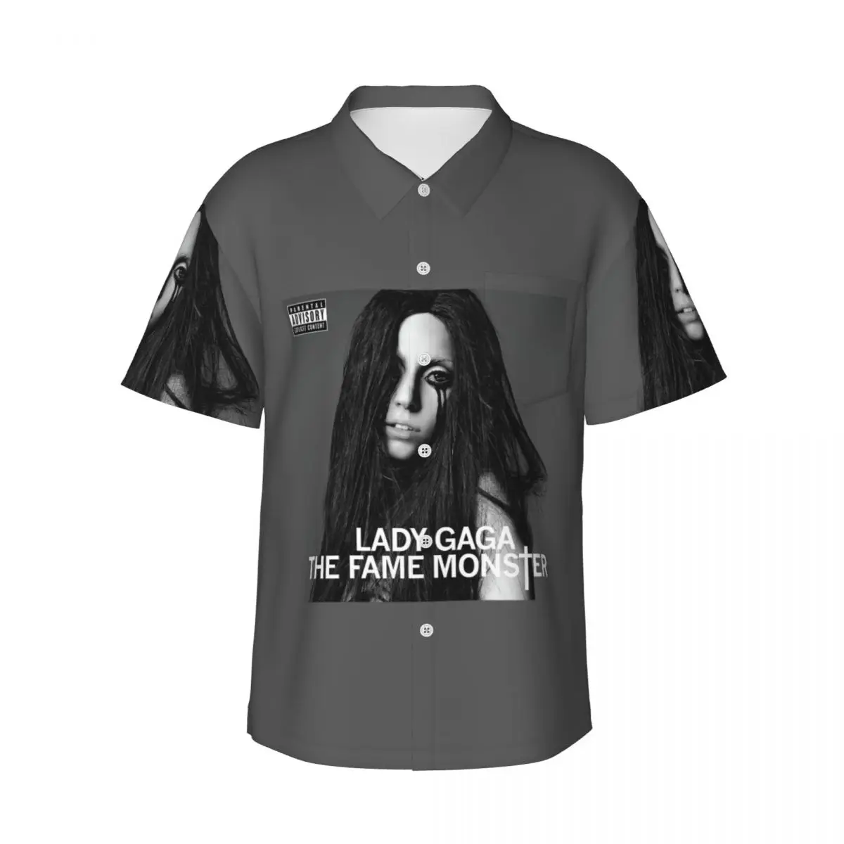 

Леди Гага, Мужские рубашки The Fame Monster, Гавайская рубашка с коротким рукавом, забавные топы на пуговицах для летнего пляжа
