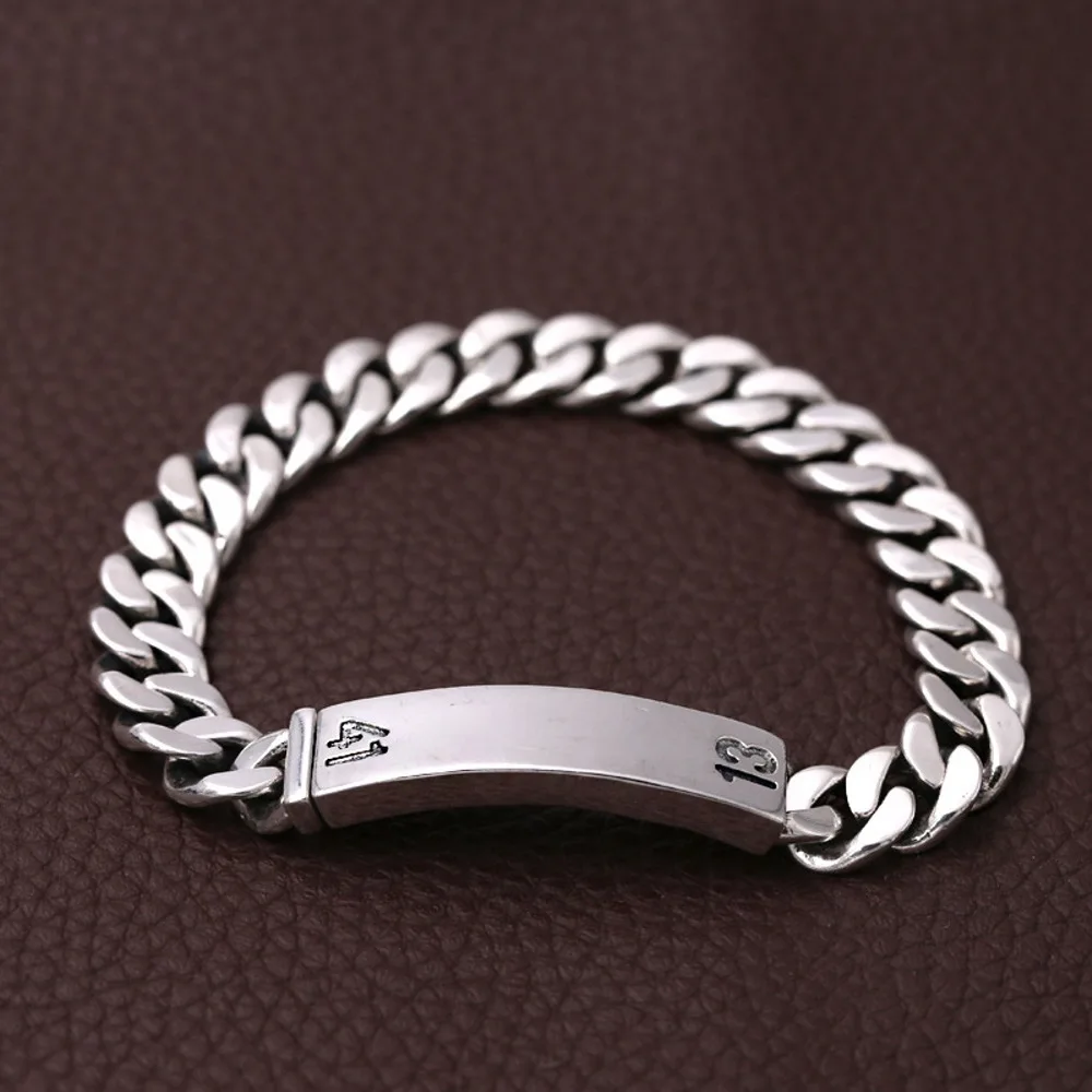 

Real Solid 925 Sterling Silver Chain Men 10mm Curb Cuban Link ID Bracelet 42.4g/20cm