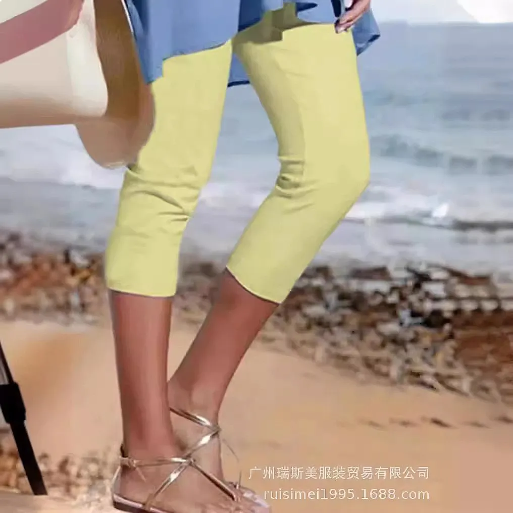 Solid Color Casual Capris Leggings Women Summer Spring Tights Pants Yoga Lounge