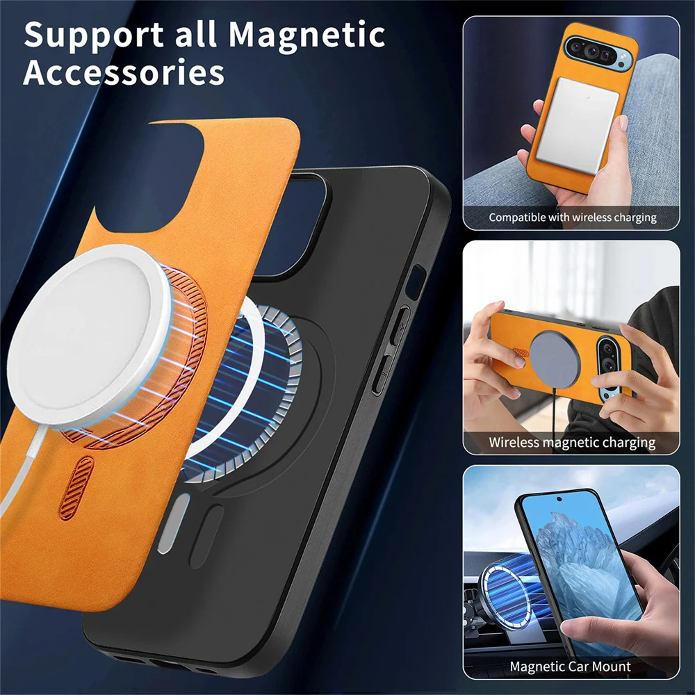 Fashion Leather Skin Feel Case For Google Pixel 9 8 7 6 Pro 8A 7 A Magnetic Colorful Wireless Charging Cover For Pixel 8 A 9Pro