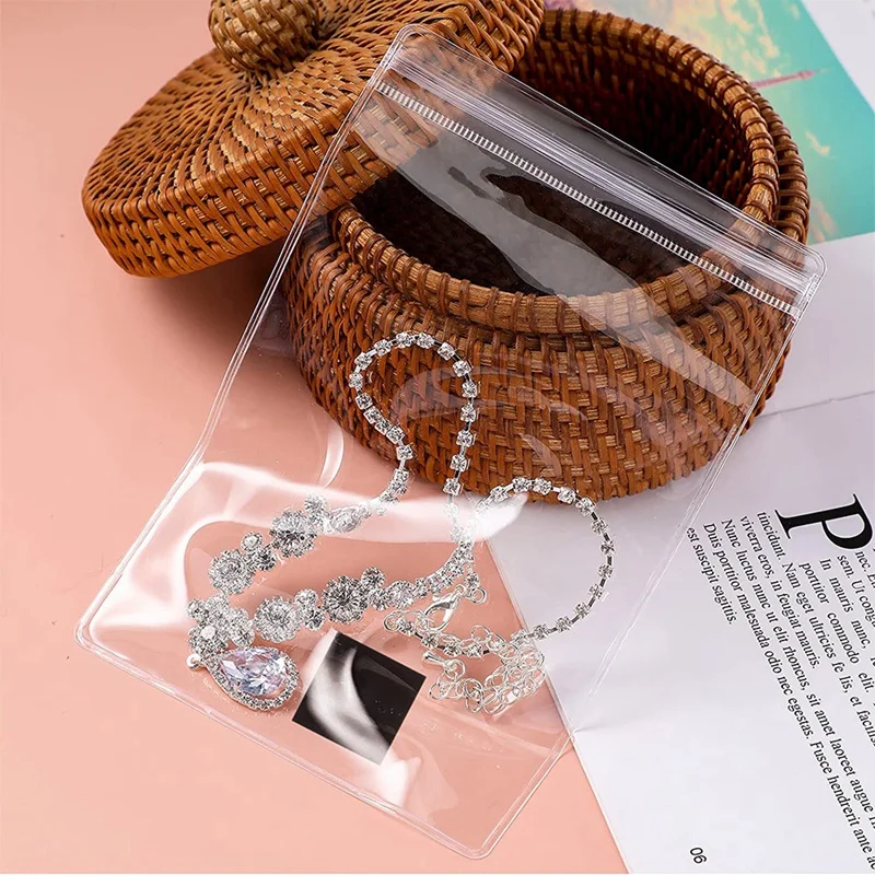 120Pcs Clear Plastic Jewelry Bags Anti Tarnish Strips Sets,20 Strip Tabs For Earring Rings Necklace Jewelry Storage