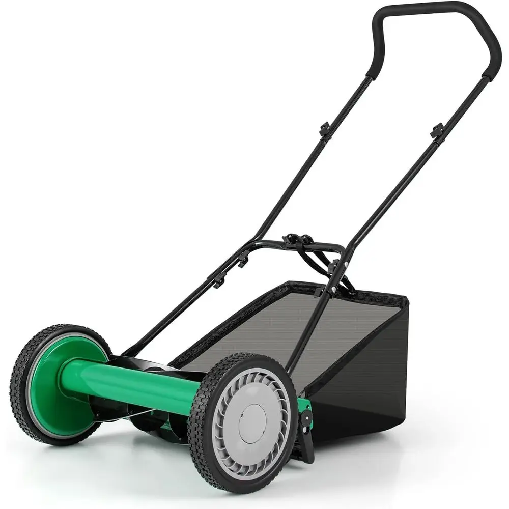 16Manual Rear Mower, Push Lawn Mower with 5 Steel lades, Adjustale Cutting Heights & Grass Catcher ag, Walk-ehind Grass Cutter L