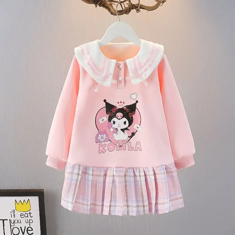 Dziewczęce serce Kawaii Sanrio Kuromi Anime koszula z długim rękawem sukienka wiosna urocza kreskówka moja melodia dzieci księżniczka bluza z kapturem spódnica zabawki