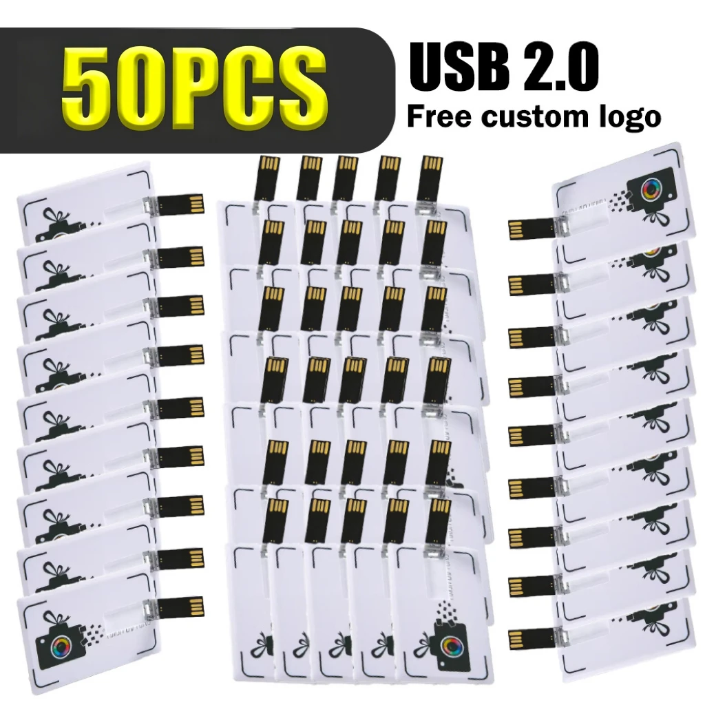 

50Pcs Credit Card Model USB Flash Drive 16GB Memory Card 32GB 64GB Pendrive USB stick Pen Drive Free Custom Logo Color Printing