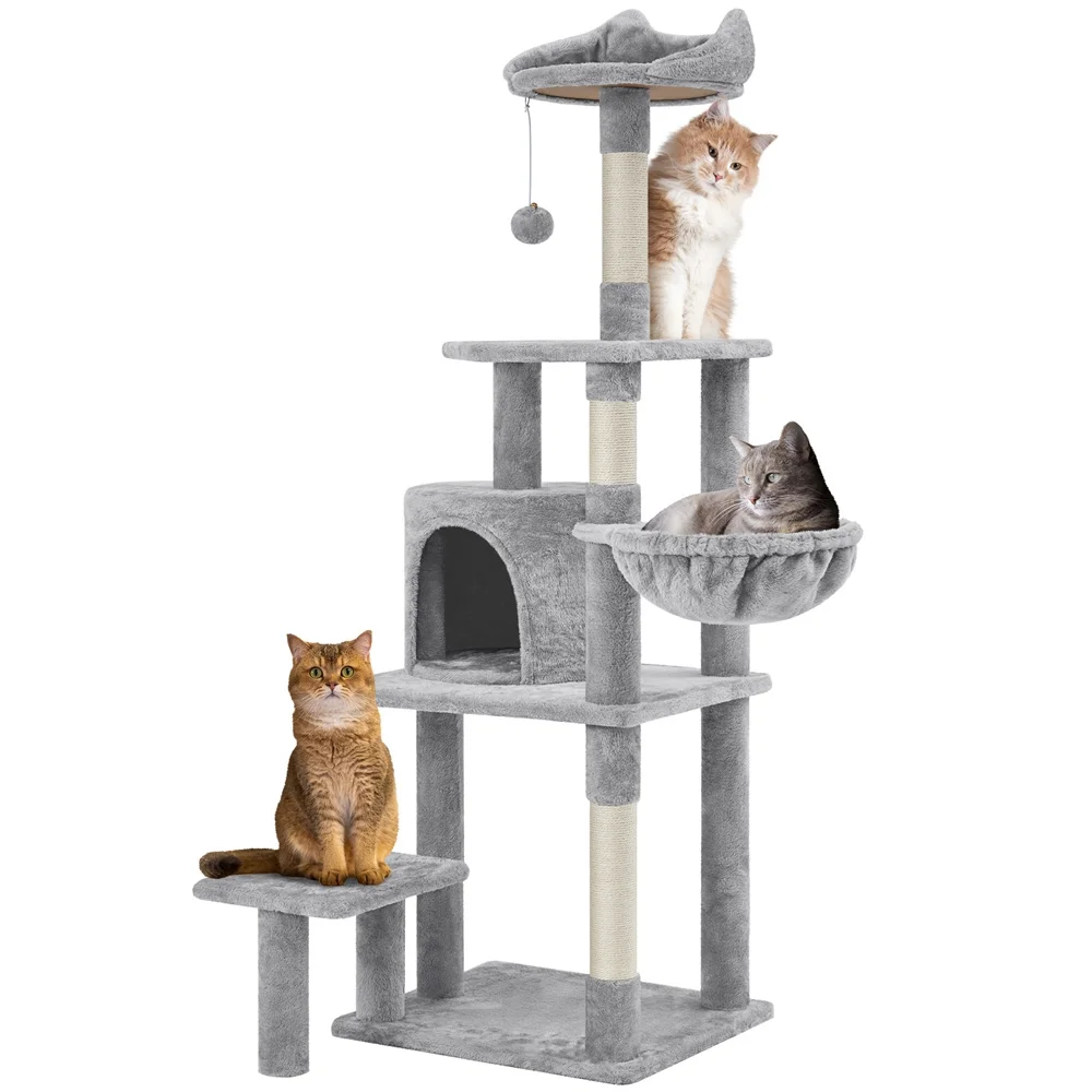 

57in Large Cat Tree, Multi-Level Cat Tower with Top Perch,Condo, Scratching Posts and Dangling Ball for Indoor Cat