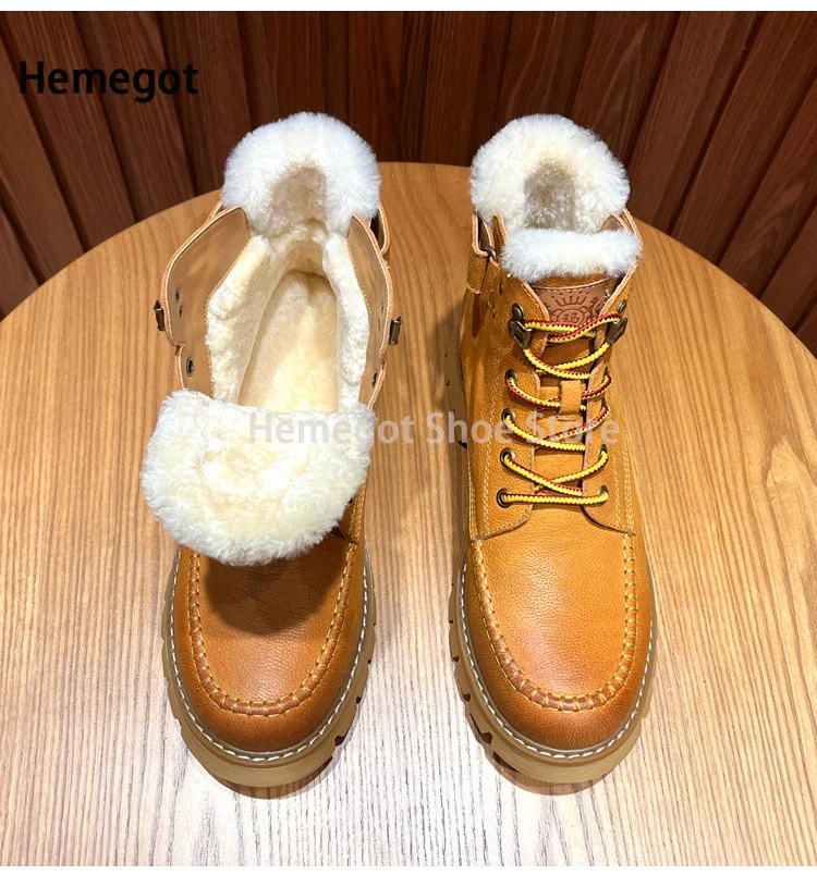 Men Wool Snow Boots Winter High-Top Shoes Lace-Up Thick Winter Warm Booties Genuine Leather Ankle Male Boots Casual Shoes