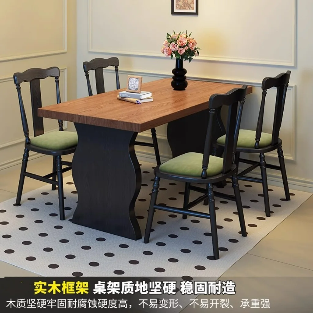 

French retro household rectangular modern tea table dining table combination medium and ancient style thickened all solid wood r