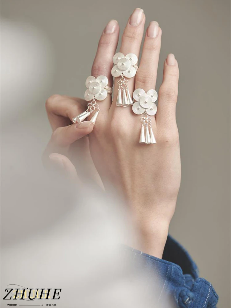 

Minimalist Floral Tassel Ring Dainty Silver Jewelry Accessories Modern Female Casual Matching Piece