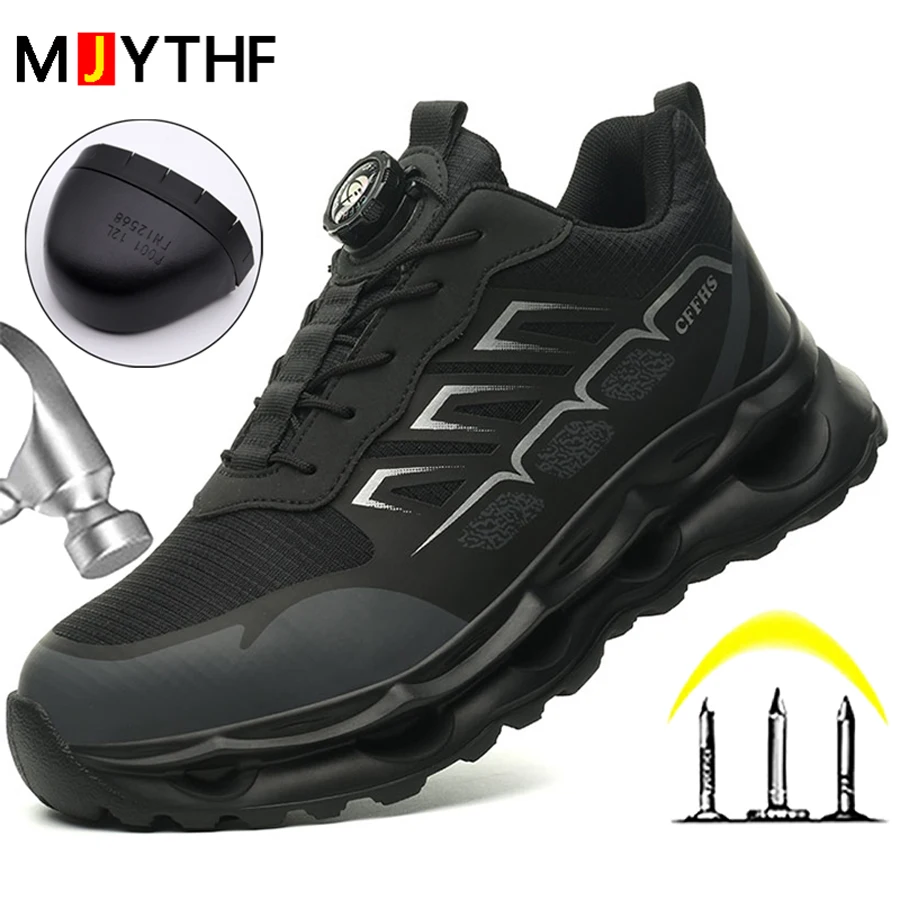 2025 Non-slip male Indestructible shoes Rotating button Work Safety Shoes Anti-smash Anti puncture Work Sneakers Steel Toe shoes