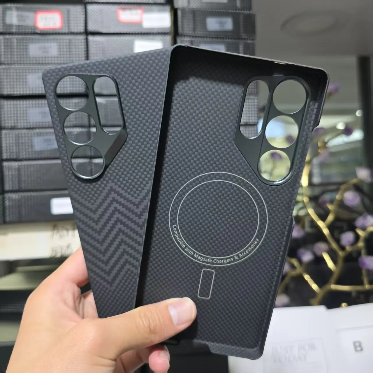 Włókno węglowe do Samsung Galaxy S25 Ultra Kevlar Case Magnetyczne włókno aramidowe Anti Fingerprint Shockproof Pokrowiec na telefon ForMagsafe — zdjęcie produktu 2