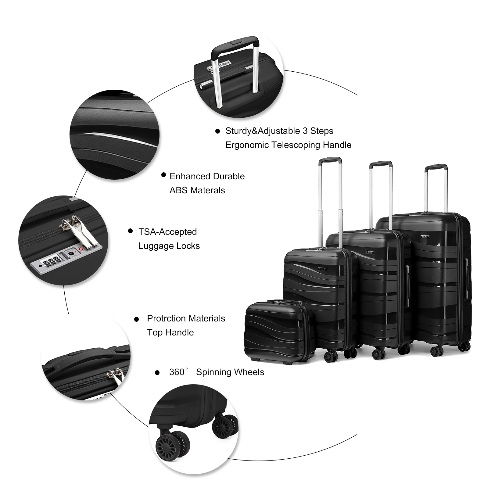 Kono Large Check in Luggage Lightweight Polypropylene Hard Shell Suitcase with TSA Lock Spinner Wheels