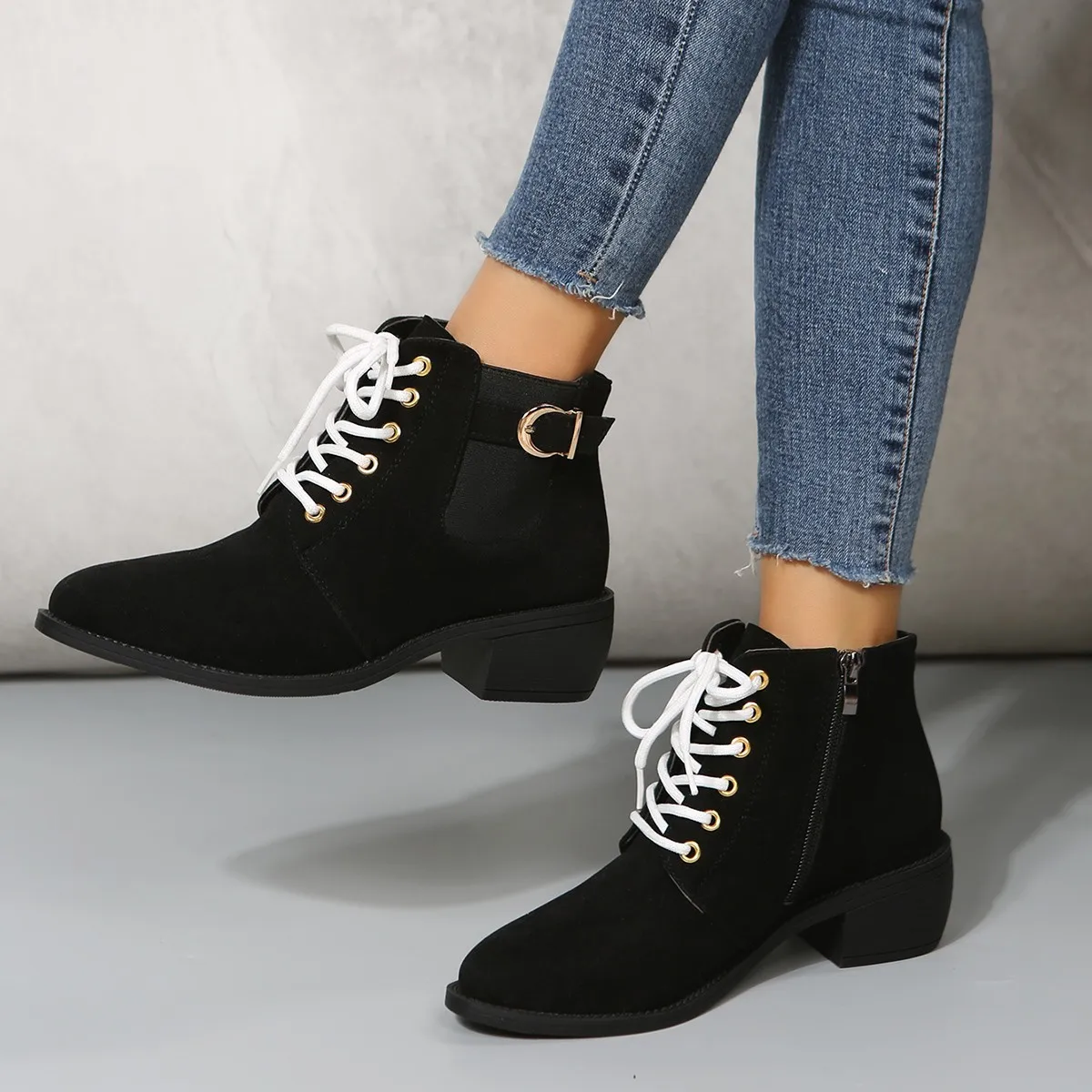 Women Boots Ankle Boots Casual Booties Spring Autumn Lace Up Women Shoes Zipper Ladies Motorcycle Botas boots women