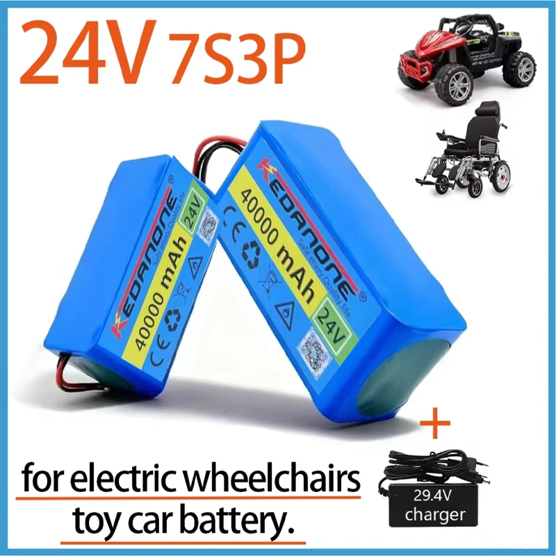 7S5P/7S3P 24V40Ah 18650 Lithium-Ionen-Akkupack aus Polen mit 29,4V 2A Ladegerät, wiederaufladbarer Ersatzakku für E-Bike, Elektrofahrrad, Moped, Roller