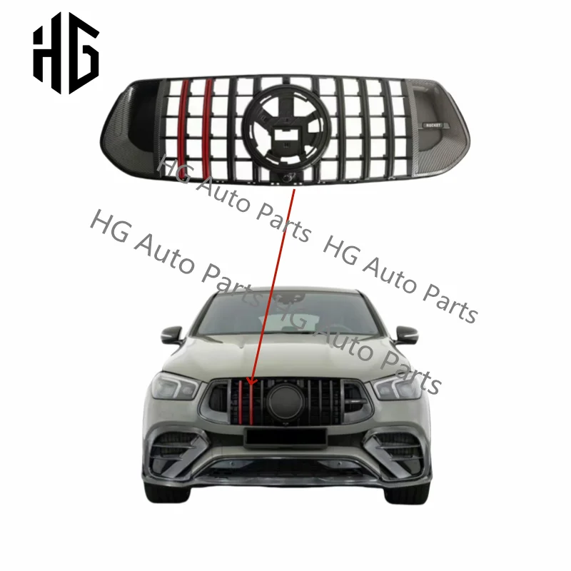 For GLE53 GLE63 Coupe B Style Middle Mesh Grill Front Bumper ABS Grilles For Mercedes Benz GLE 450 GLE63 C167 Exterior Parts