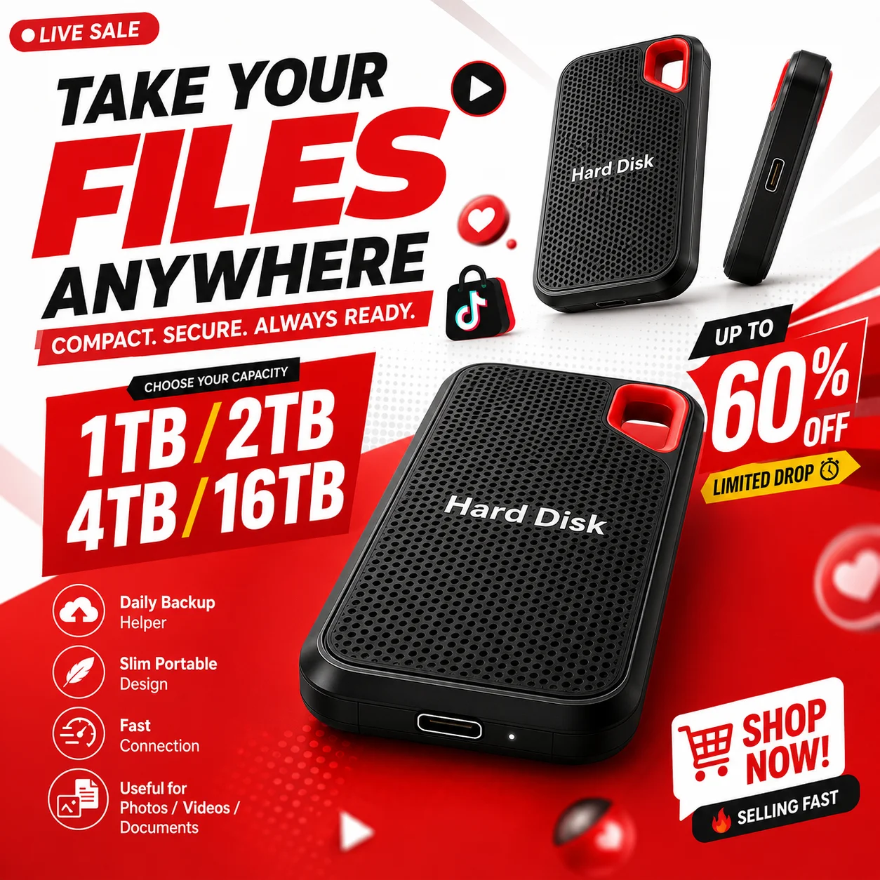 2026 Brandneue 1TB Slim Externe Festplatte Tragbare Hochkapazitäts-Solid-State-Disk Leichtgewichtiger Speicher für Heim- und Büronutzung