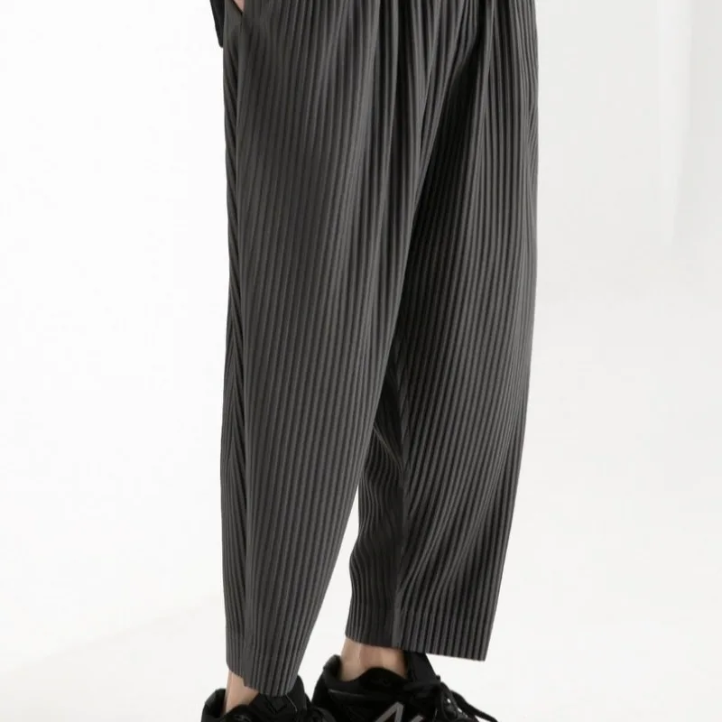 Pleats Pleated Original Men's Nine-minute Pants Pleated Drape Elastic Waist Radish Pants Casual Japanese Men's Nine-minute Pants