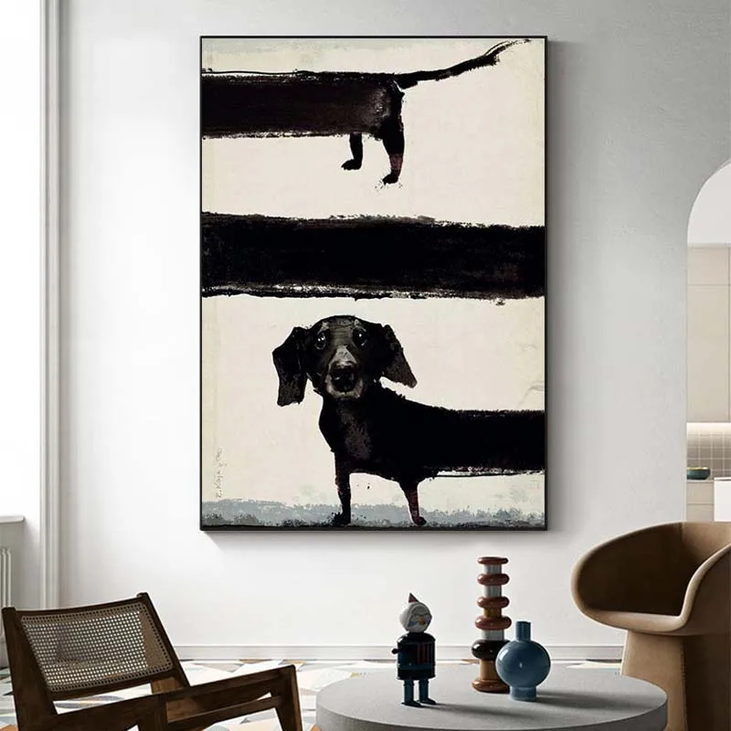 Modern Funny Animals Wall Art Poster Prints Abstract Black Dog Aesthetics Canvas Painting Picture for Living Room Home Decor - Image 4