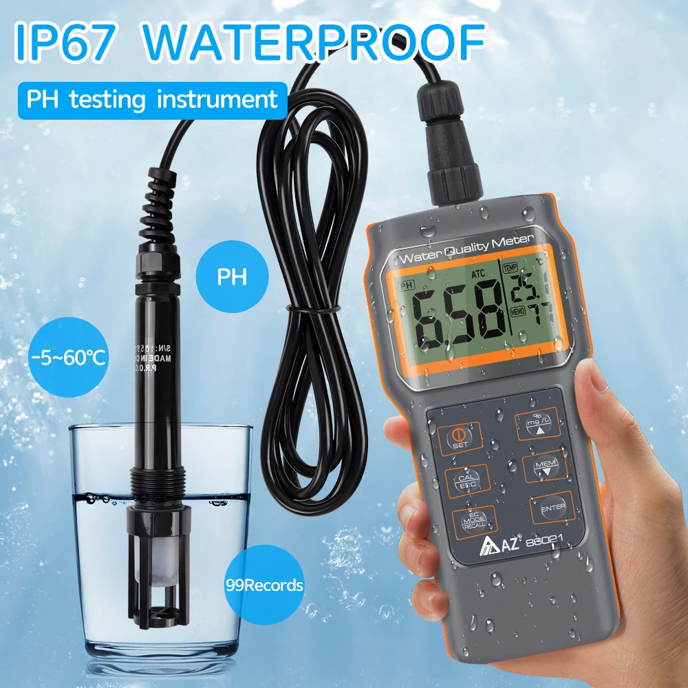 

AZ 86021 Multi Function Water Quality Tester pH Dissolved Oxygen Detector PH/SALT/D.O./TEMP Aquaculture Oxygen Content Tester