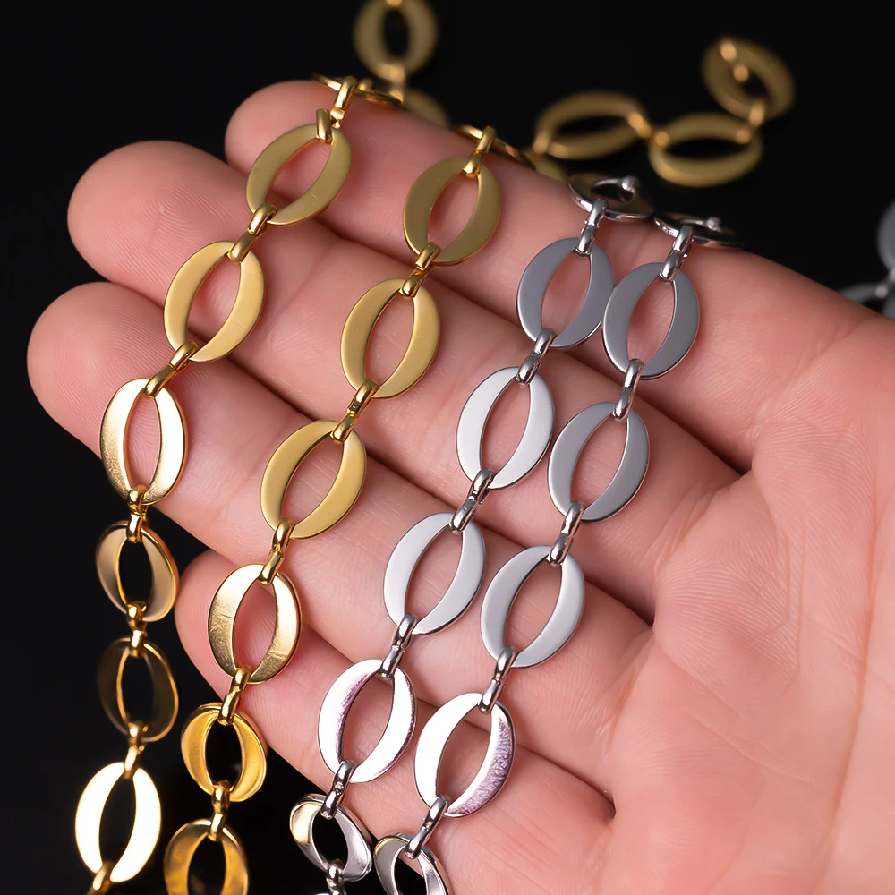 1 metro in acciaio inossidabile placcato oro collane cubane catena 10x14mm lettera O collegamento per braccialetti fai da te gioielli artigianali che fanno forniture