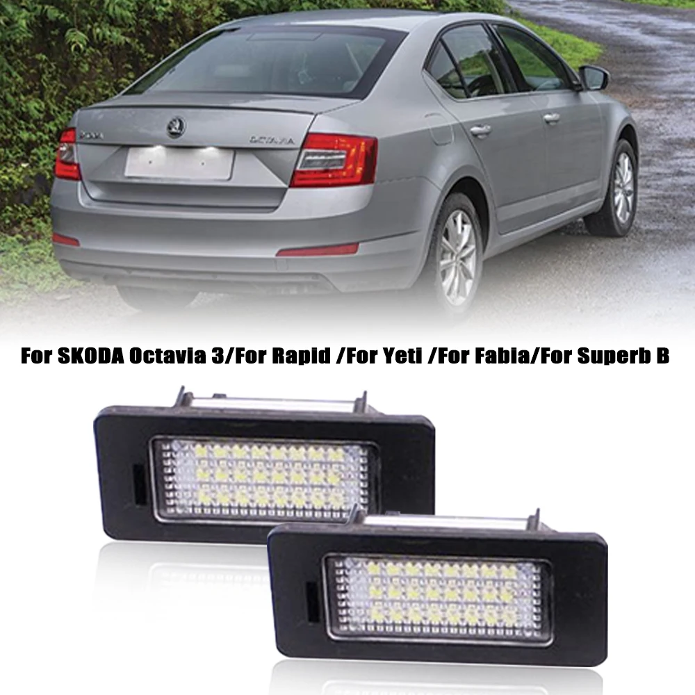 2 SZTUK 24-SMD Oświetlenie tablicy rejestracyjnej LED dla SKODA Octavia 3 Dla Rapid Dla Yeti Dla Fabia Dla Superb B6 Akcesoria samochodowe