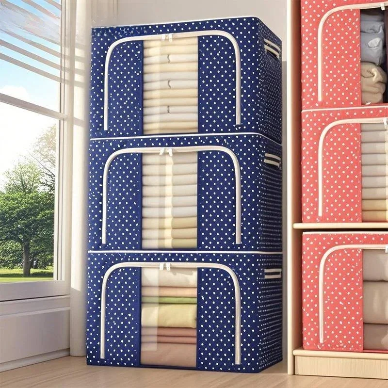 Extra Large Oxford Cloth Storage Box Steel Frame Wardrobe for Clothes And Quilts Foldable Organizer Box Home Storage Solution
