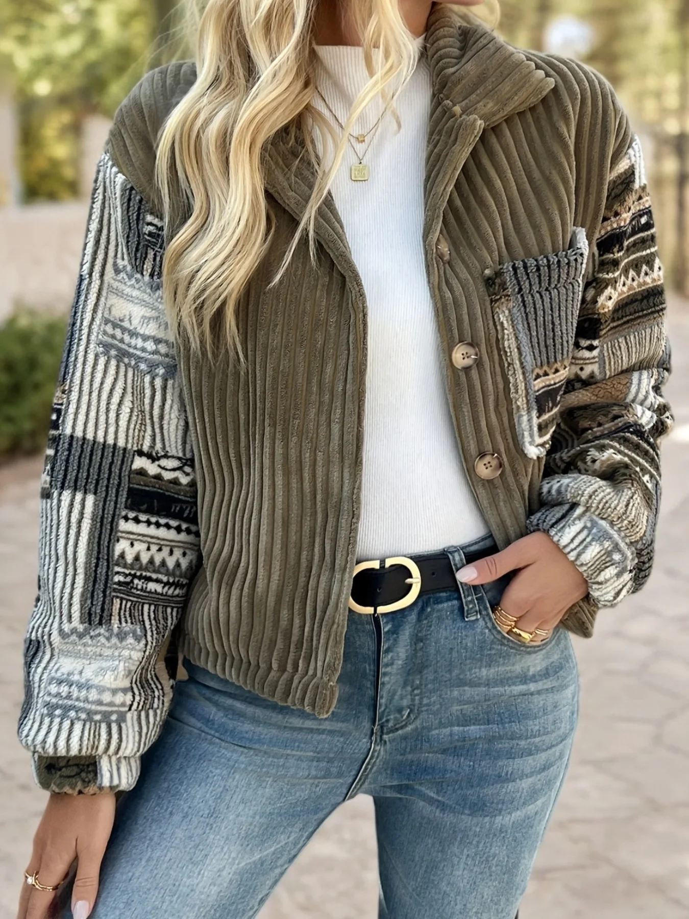 New Women's Suede Texture Effect Loose Version of Fashion Lapel Shoulder Bomber Jacket