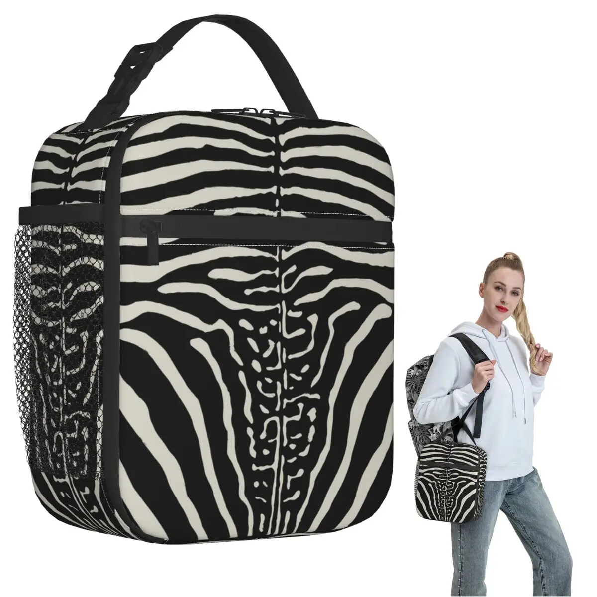 

Zebra Stripes Print Skin Hide Texture Insulated Lunch Bag for Women Children Leakproof Food Boxes Thermal Lunch Box Tote
