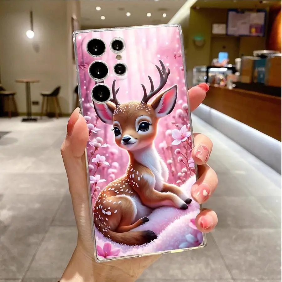 Custodia per telefono per Samsung Galaxy S10 Plus S22 S24 FE S20 S21 S25 Ultra S23 Nota 10 20 Ultra Trasparente Morbido Cervo della Foresta Profonda
