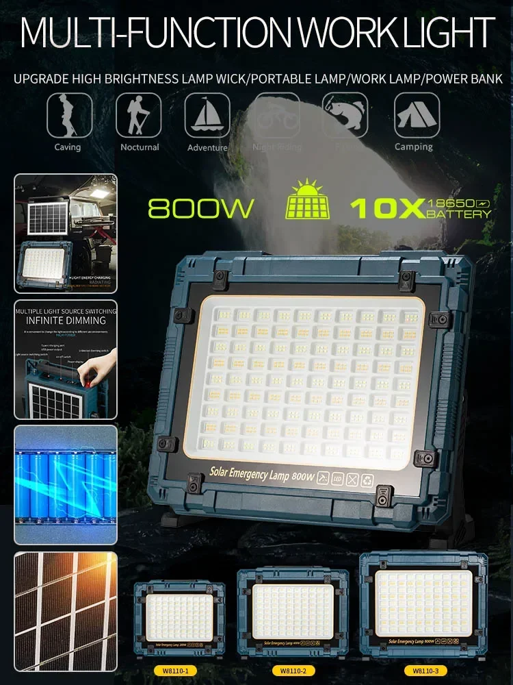 Multi Functional Power Bank Solar Work Light Outdoor Maintenance Camping Work Lighting