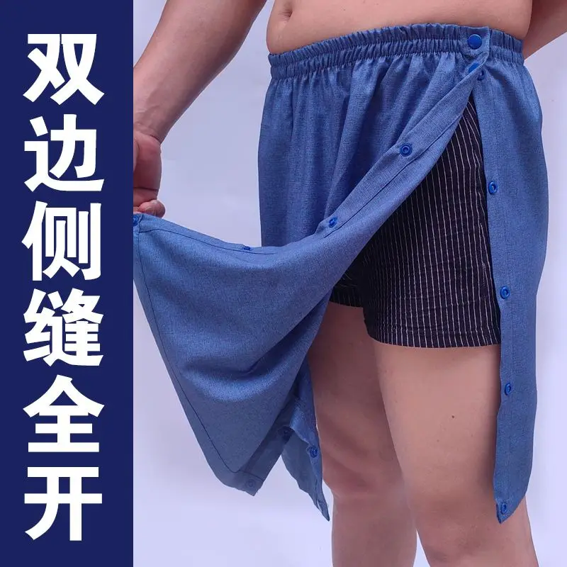 Summer Linen No Pockets Plus Size Men Shorts Outdoor Fitness Casual High Split Home Bottoms