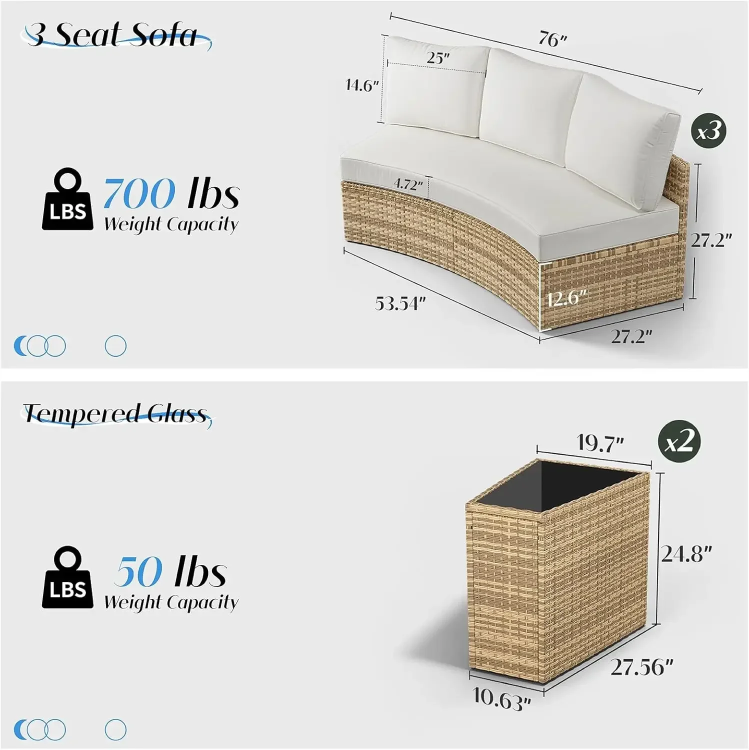 Conjuntos de muebles de patio, juego de sofás redondos seccionales, cojines para muebles de patio al aire libre y mesa de cuña para playa, piscina, balcón, color beige