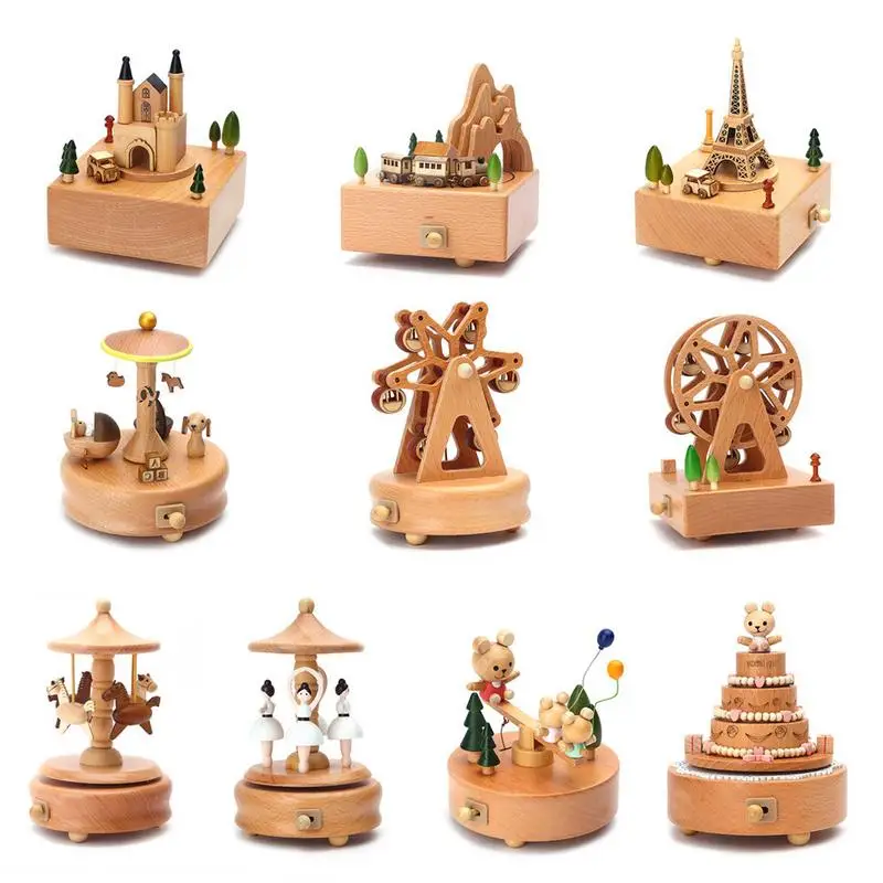 Carousel Musical Box Wooden Music Box Wood Crafts Retro Birthday Gift Vintage Home Decoration Accessories Birthday Xmas Gift