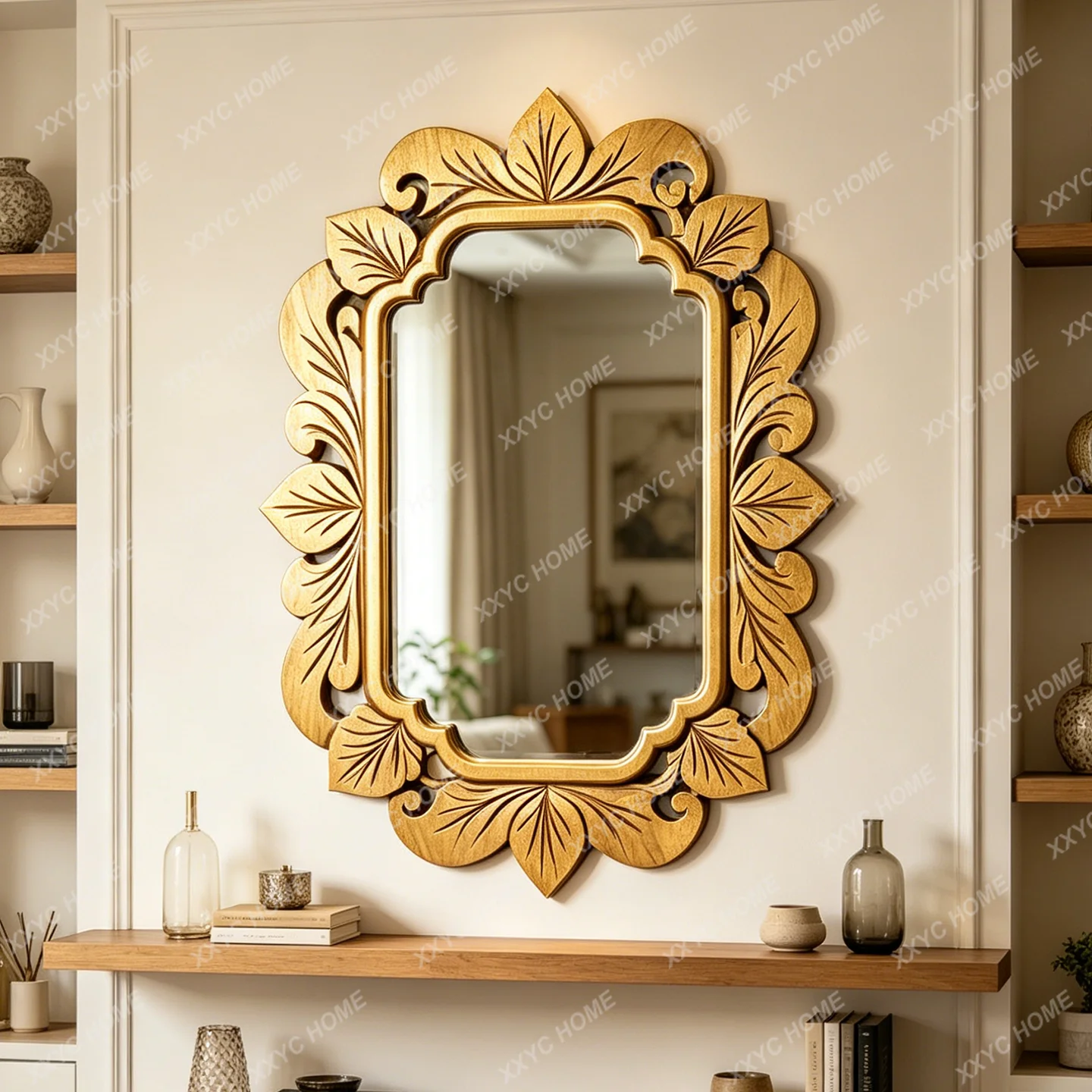 carved living room entrance decorative mirror wall hanging dresser special-shaped makeup mirror American