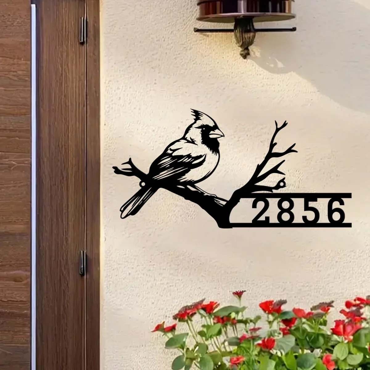 Custom Personalized Cardinal House Number: A Charming Cardinal Bird Outdoor House Address, Adorned As A Metal Wall Sign.