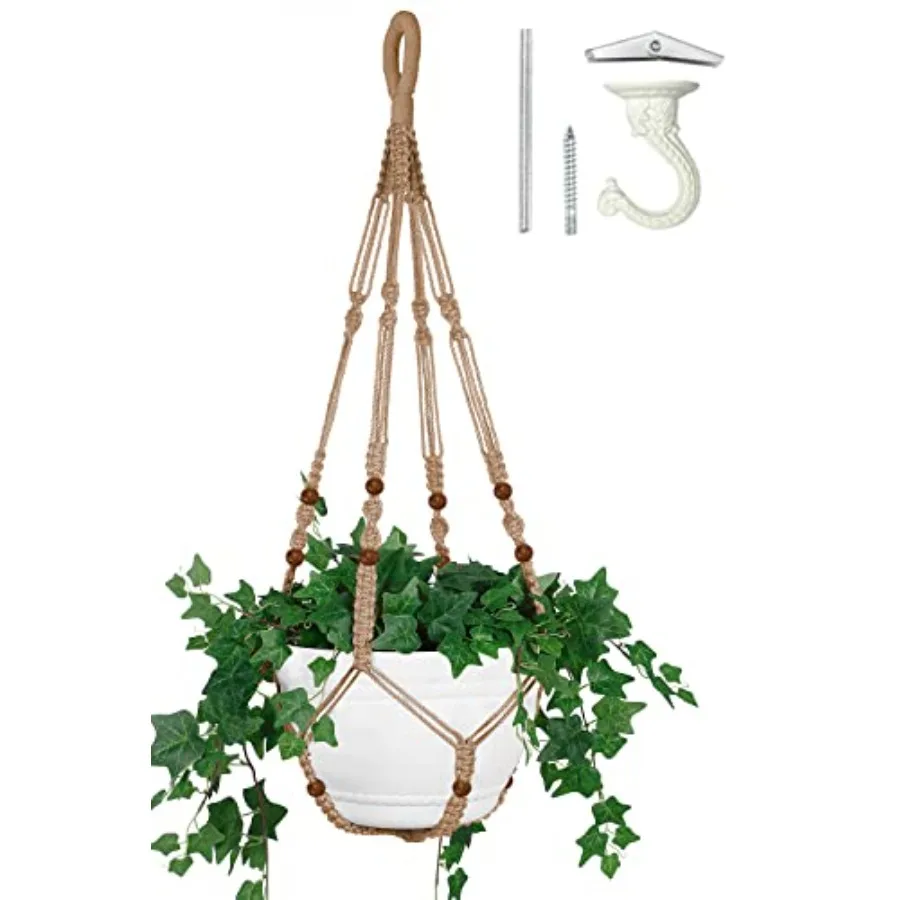 

Shineloha 43 Inches Macrame Planter Hanger Large for 12 inch Pot + Swag Hook Extra Long Big Large Hanging Planter for Indoor Pl