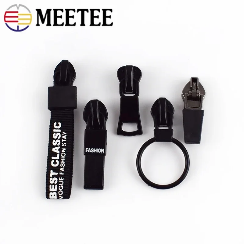 Meetee 10pcs 5# Anti-loading Zipper Sliders Waterproof Reverse Installation for Invisible Bag Jacket Nylon Coil Zip Puller