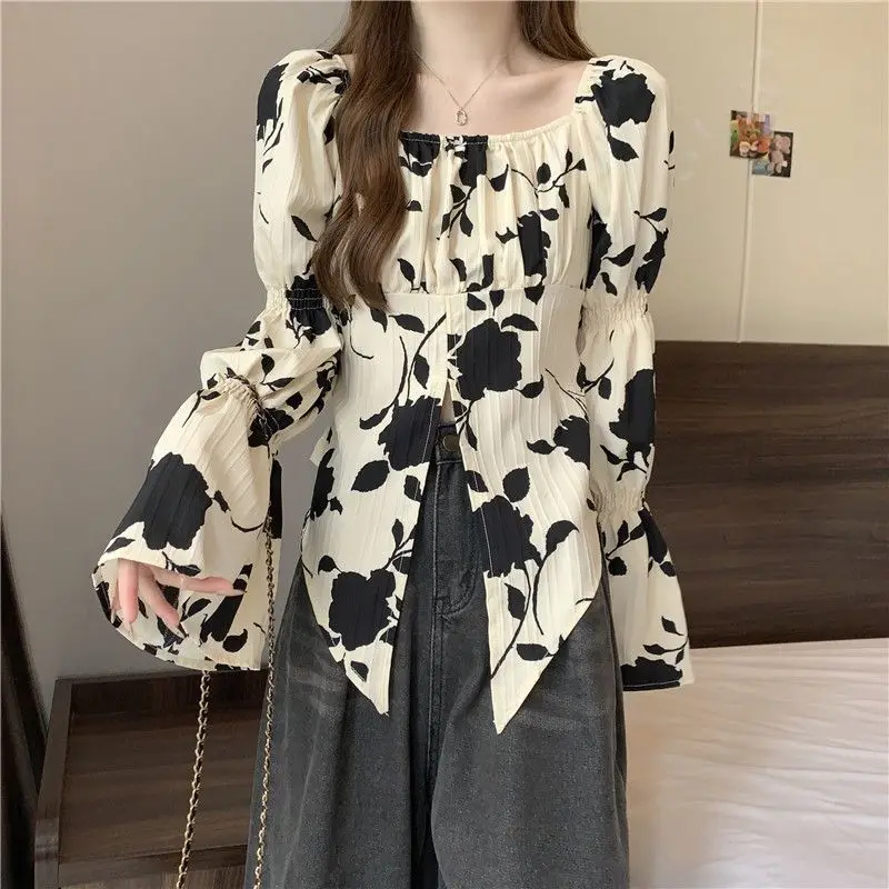 Women's Clothing Millimeter Temperament Pure Desire for Sweet and Spicy Style Slim Fit and Slimming Irregular Shirt Top