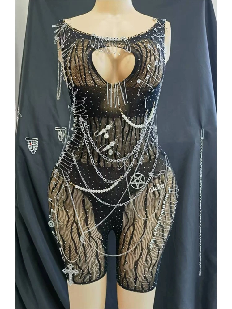

Factory Sale Sexy Wholesale Luxury Women Clothes Sleeveless Party Club Diamond Shiny Modest Evening Dress Bodysuit